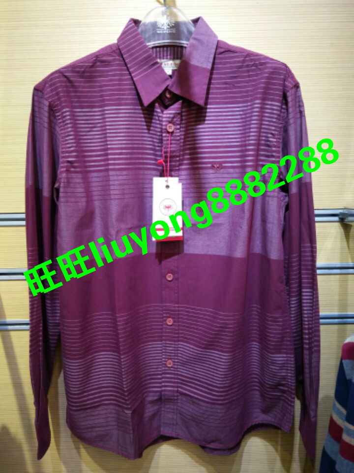 威鹏免烫全棉防皱条纹长袖衬衫