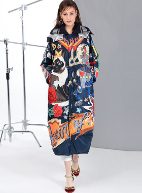 2025秋冬季新款女装外套欧美时尚卡通印花长款宽松羽绒服YR17809