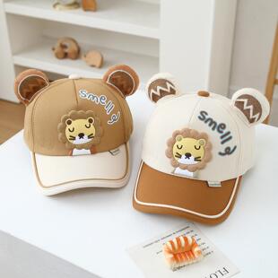 儿童帽子批秋卡通狮子头男女童鸭舌帽韩版新款立体耳朵棒球帽