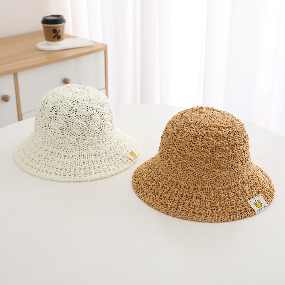 儿童帽子纸草水桶渔夫帽女日系夏季防晒帽ins 百搭沙滩帽女童草帽