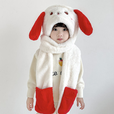 儿童秋冬可爱一体帽子围脖耳朵会