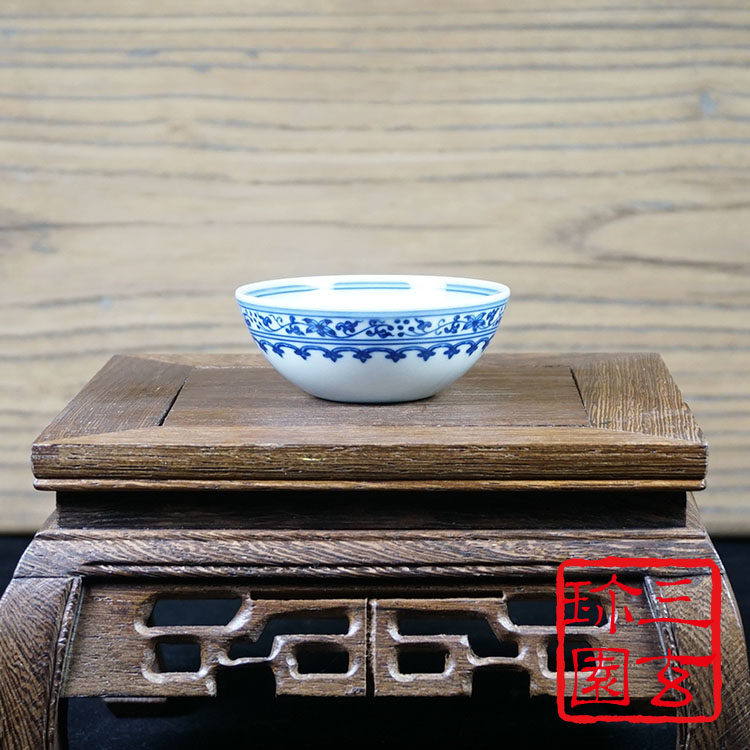 畊雨窑 柴窑烧制 景德镇 青花瓷 全手工 茶具  宝相纹小卧足杯