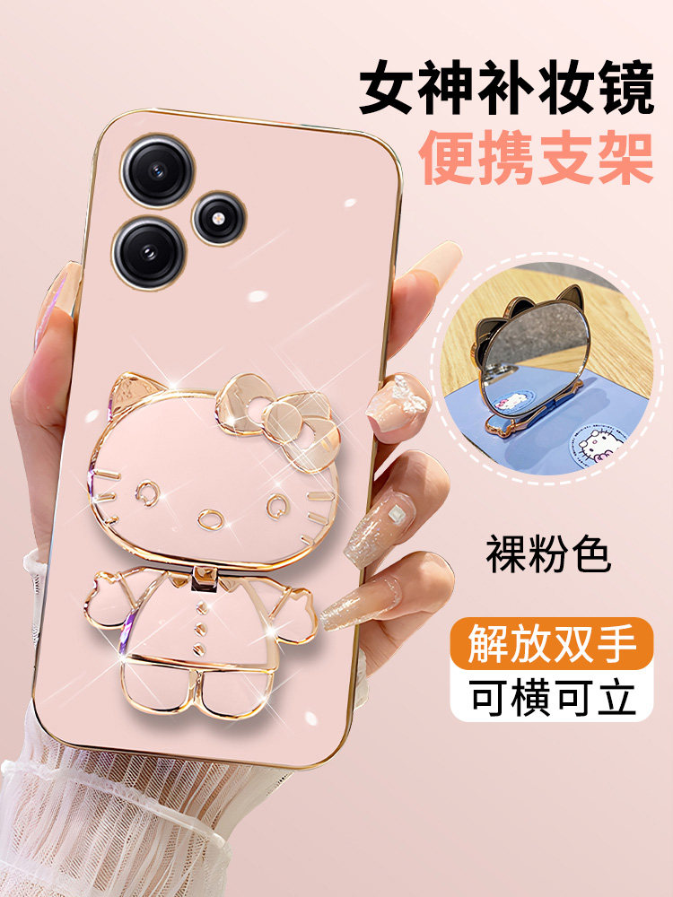 红米note12R硅胶套卡通猫镜子