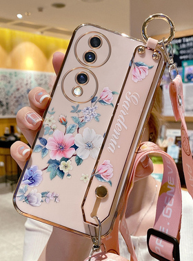 适用华为荣耀70手机壳honor70pro+保护硅胶套5G小清新花卉腕带FNE一AN00夏日少女SDY斜跨绳HPB全包防摔软外壳