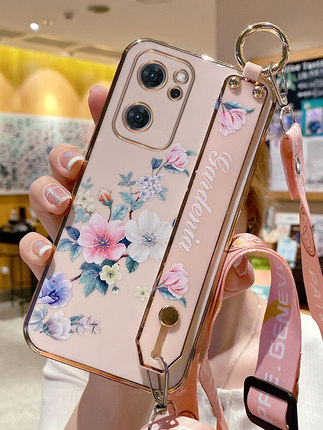 opporeno7手机壳reno7保护reno7se硅胶套5G小清新花卉腕带reno7es夏日女网红por斜跨挂绳opop全包防摔opa软壳