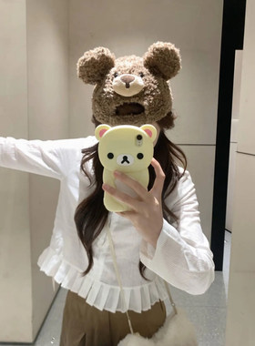 可爱小熊耳朵羊羔绒棒球帽冬季帽子女生儿童