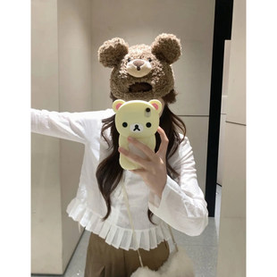 可爱小熊耳朵羊羔绒棒球帽冬季 帽子女生儿童