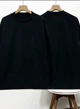 纯黑色圆领毛圈绒卫衣情侣款