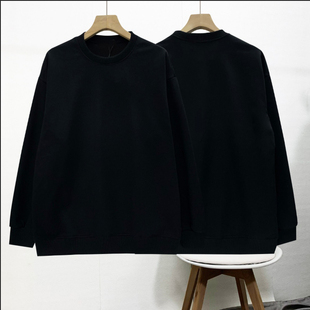 纯黑色圆领毛圈绒卫衣情侣款