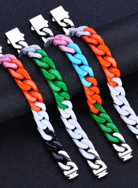 钛钢古巴烤漆手链欧美嘻哈