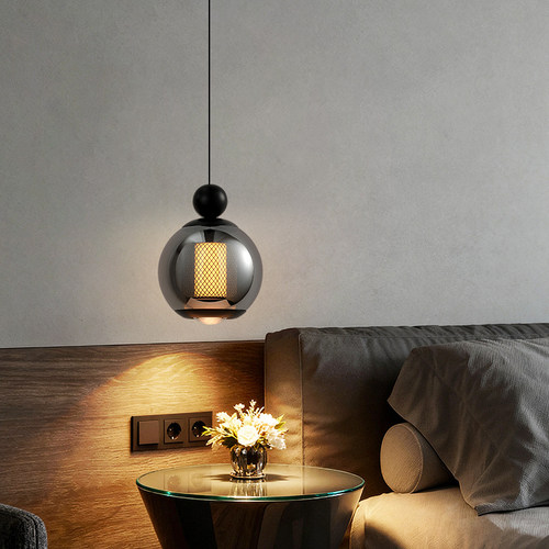 意式轻奢铝制玻璃吊灯卧室床头过道玄关个性创意鱼线型吊线灯