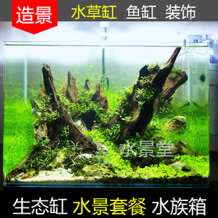 饰 水族箱装 懒人水草缸石草缸水草造鱼缸装 沉木造景套餐 饰白沙子