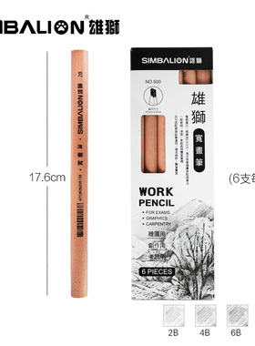 雄狮2B 4B 6B 8B素描素描宽画笔 美术500扁头木工铅笔满6支包邮