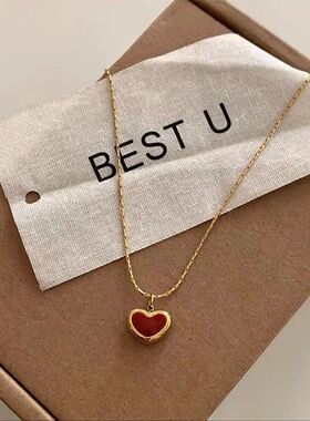 Mothers Day Red Heart Pendant Stainless Steel Gold Color Cha