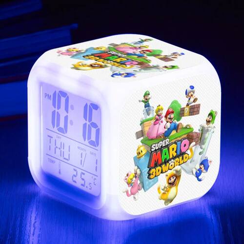 Cute Super Mario Luigi LED Color Changing Alarm Clock Electr