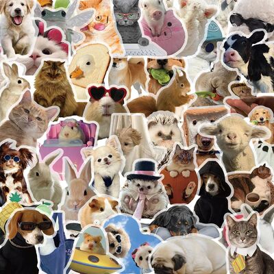 50PCS Cute Cartoon Cat Dog Meme/Kitten Sticker Pack Waterpro