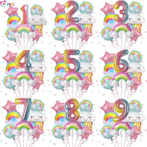 10 Pcs Rainbow Cloud Balloons Set 32inch Digit 1-9 Years Old