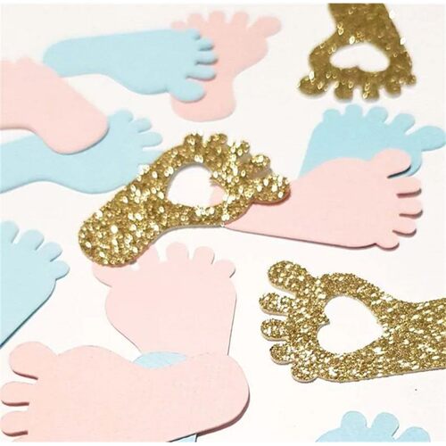 Pink Blue Gold Baby Footprint Confetti Baby Shower Gender Re