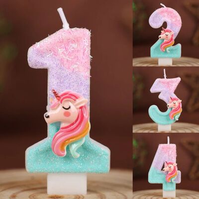 0-9 Number Cartoon Unicorn Digital Candles for Kids Birthday