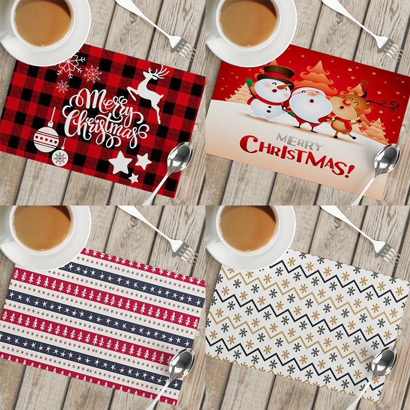 Christmas Cotton Linen Waterproof Linen Placemat Heat Insula