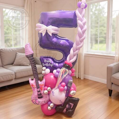 59pcs Guitar Balloon Purple Numbers 1-9 Birthday Balloon Set