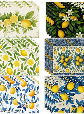 4/6/8pc Lemon Printed Summer Linen Placemat Fresh Holiday Di