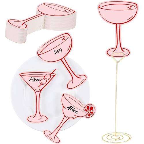 20pcs Pink Wine Glass Theme Multi-style Paper Table Ornament