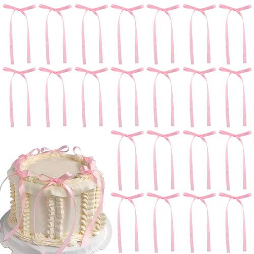 10/20Pcs Bow Cake Decorations Pink Bowknot Ribbon Cake Toppe