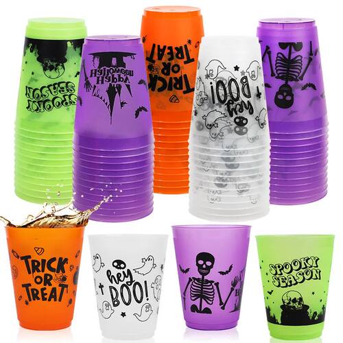 8-24Pcs Halloween Drinking Cups Boo Skull Plastic Juice Cock