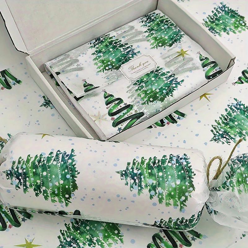 10pcs Christmas Tree Bowknot Print Tissue Paper New Year Gif