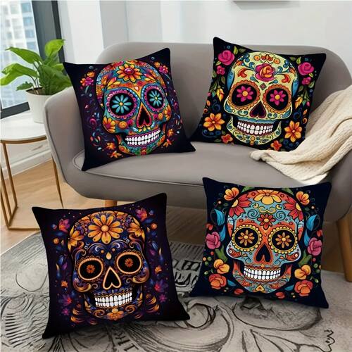 Halloween Sugar Skull Decorative Pillowcases: Colorful, Fest