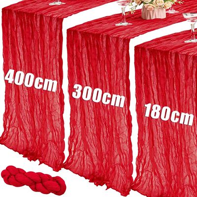 1.8/3/4M Long Red Table Runner Boho Gauze Polyester Cheesecl