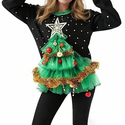Womens 3D Christmas Tree  Sweatshirt Cute Funny Graphic Prin