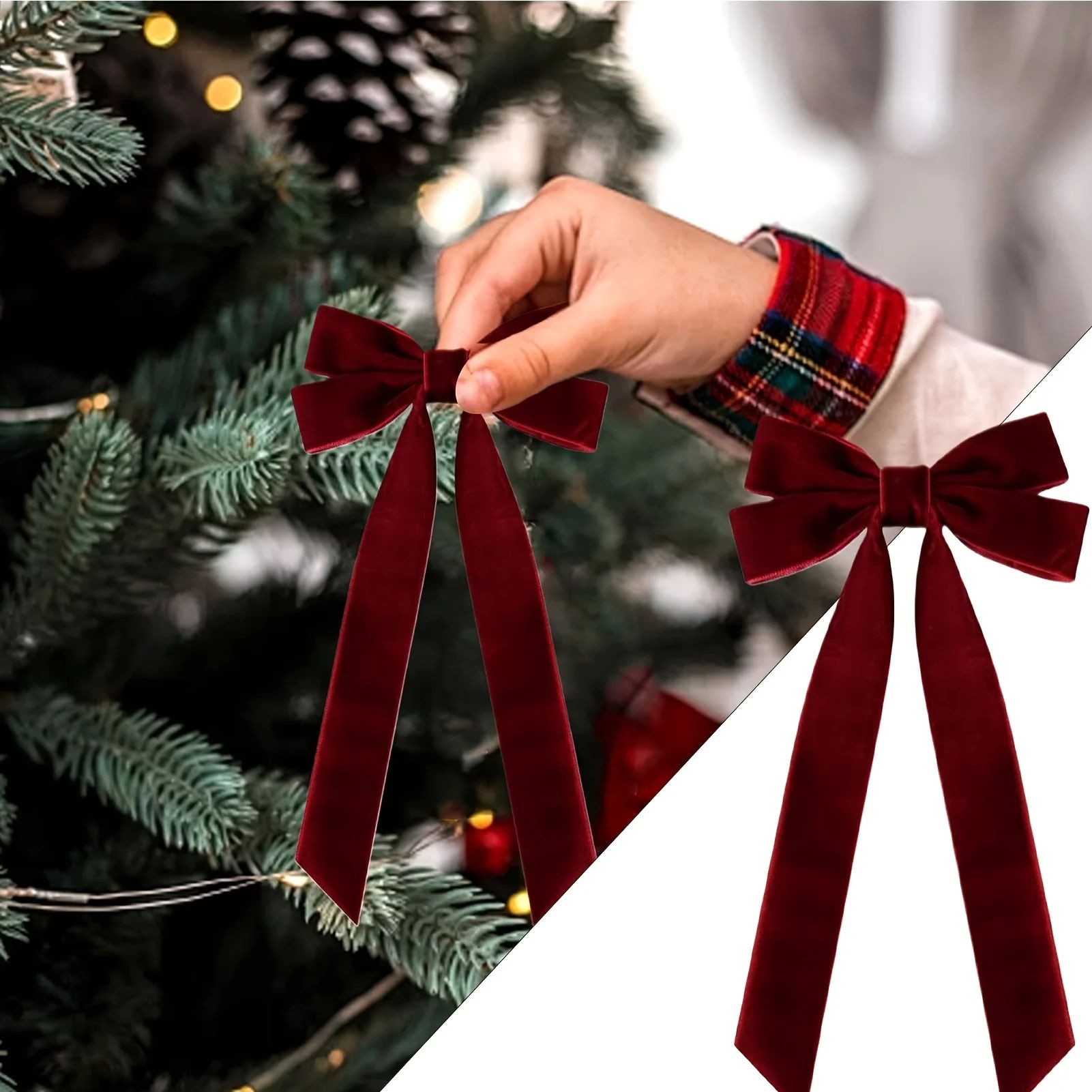 10 Red Velvet Christmas Tree Bows - Festive Gift Bows for Ch
