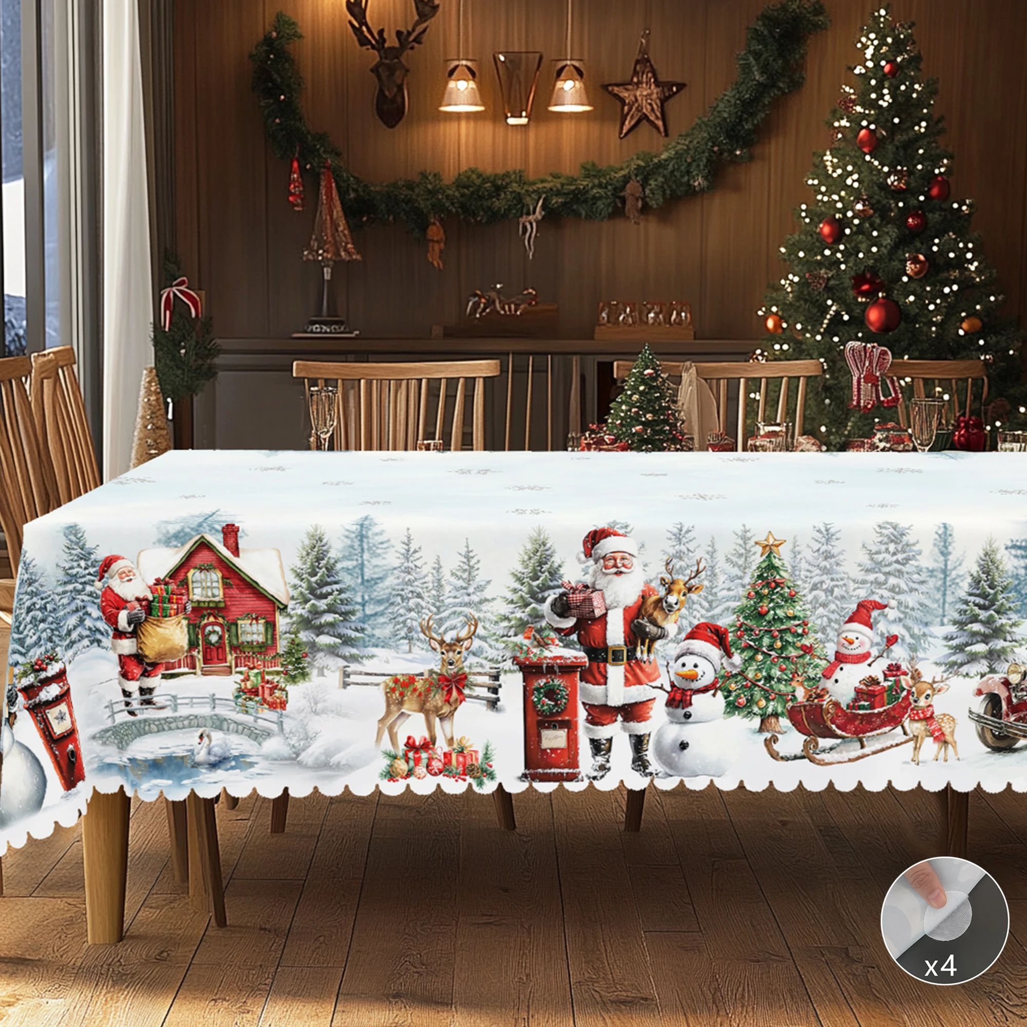 1 Piece of Merry Christmas Themed Printed Tablecloth, Retro