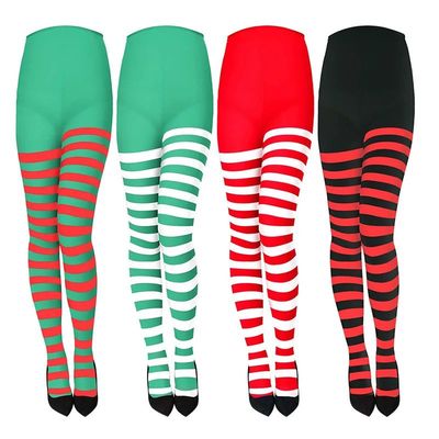 Women Red Black Striped Tights Full Length Tights Thigh High