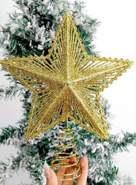 1Pcs Christmas Tree Top Glitter Gold Hollow Star Xmas Tree T