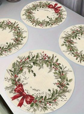 4-Piece Christmas Holly Berry Placemats Holiday Tableware fo
