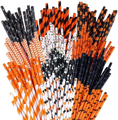 Halloween Biodegradable Drinking Paper Straws Pumpkin Bat Sp