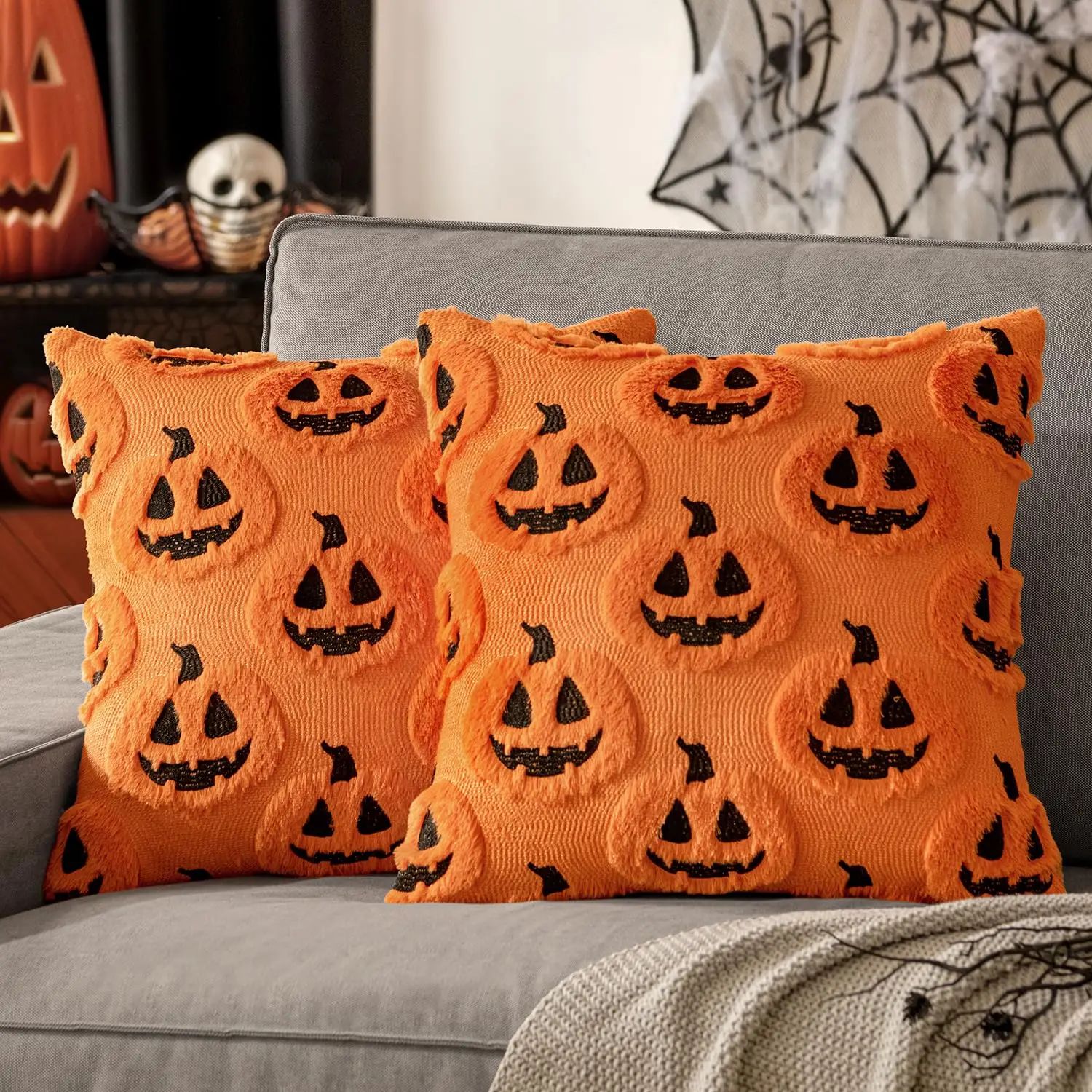 Fall Halloween Throw Pillow Covers 18x18 Decorative Pumpkin