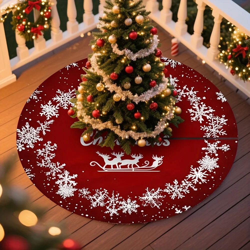 Christmas Tree Skirt Christmas Red Background Snowflake Rein