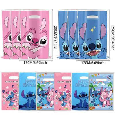 10/40PCS   Stitch Gift Bag Plastic Loot Candy Bag Pink Stitc