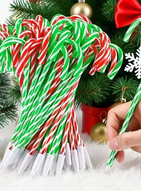 12pcs Plastic Christmas Candy Cane Shaped Ballpoint Pens Hol
