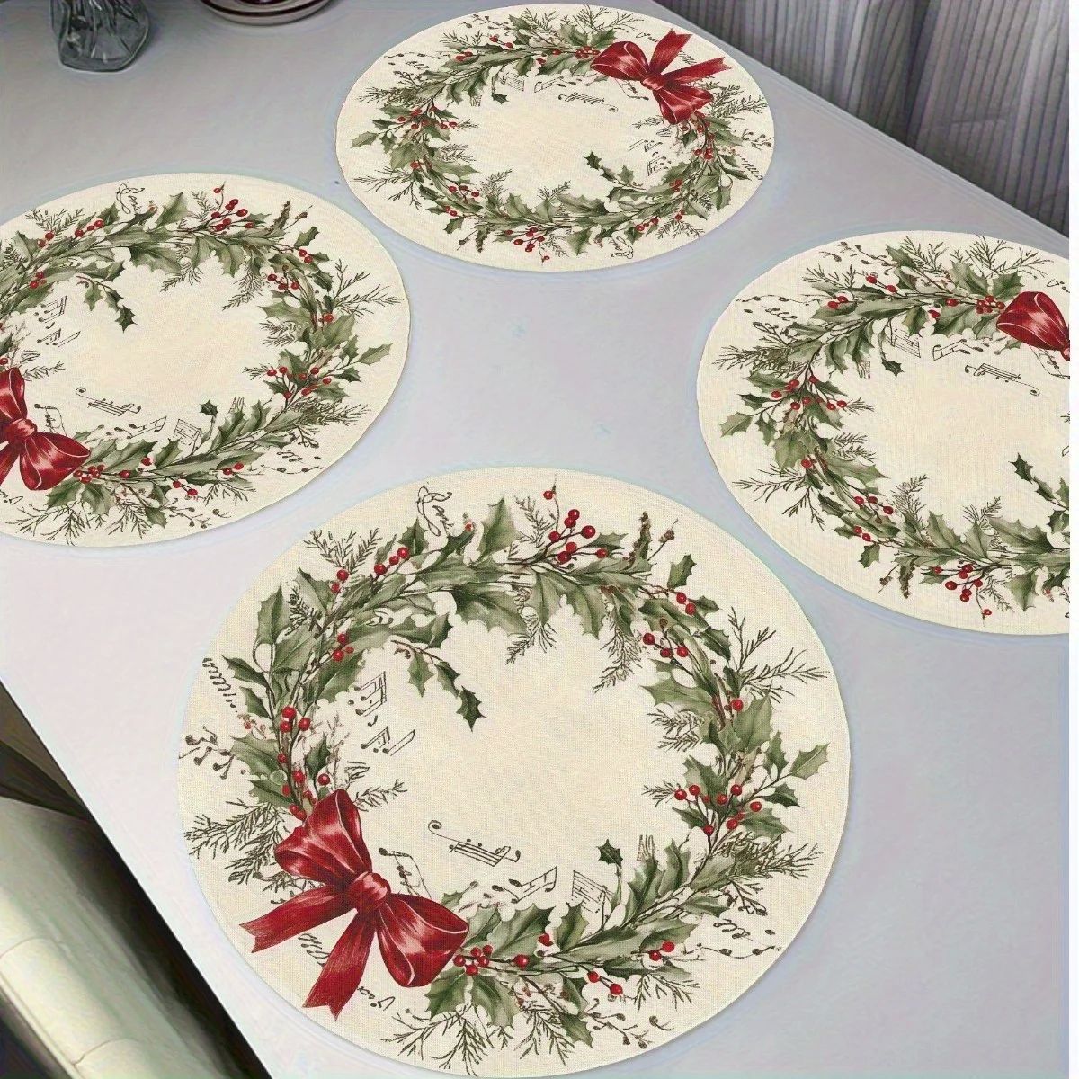 4-Piece Christmas Holly Berry Placemats Holiday Tableware fo