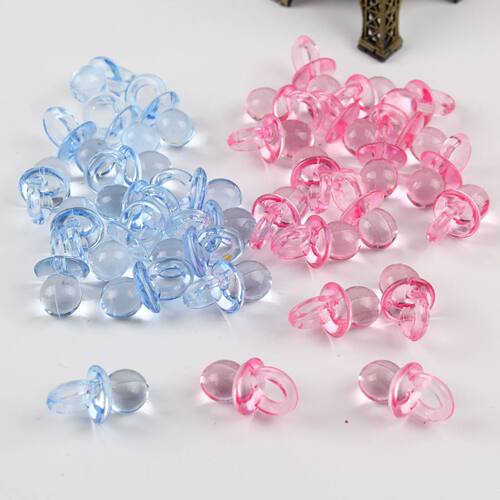 100Pcs Adorable Mini Acrylic Blue Pink Pacifier Nipple Confe