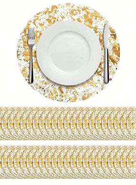 Leeseph Disposable Gold Placemats Set, 13 Inch Round Gold Fo