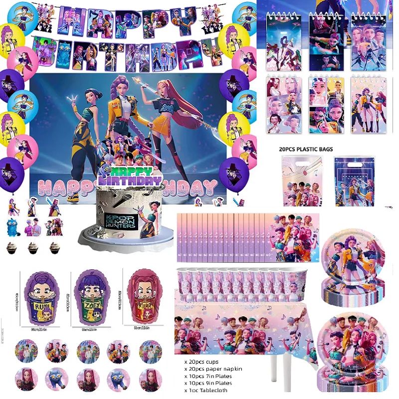 Kpop Demon Hunt Disposable Party Cutlery Set Flag Pulling Bi