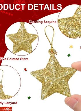 6Pcs Plastic Christmas Decorations Gold Glitter Star Decorat
