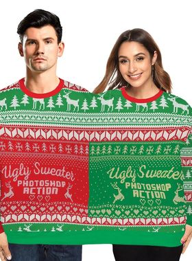 Men Women Two Person Autumn Winter Ugly Christmas Sweater On