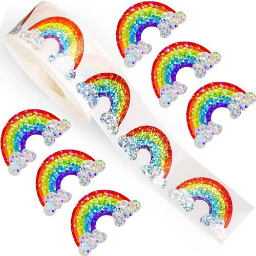 100-500pcs Glitter Rainbow Stickers Party Gift Wrapping Labe